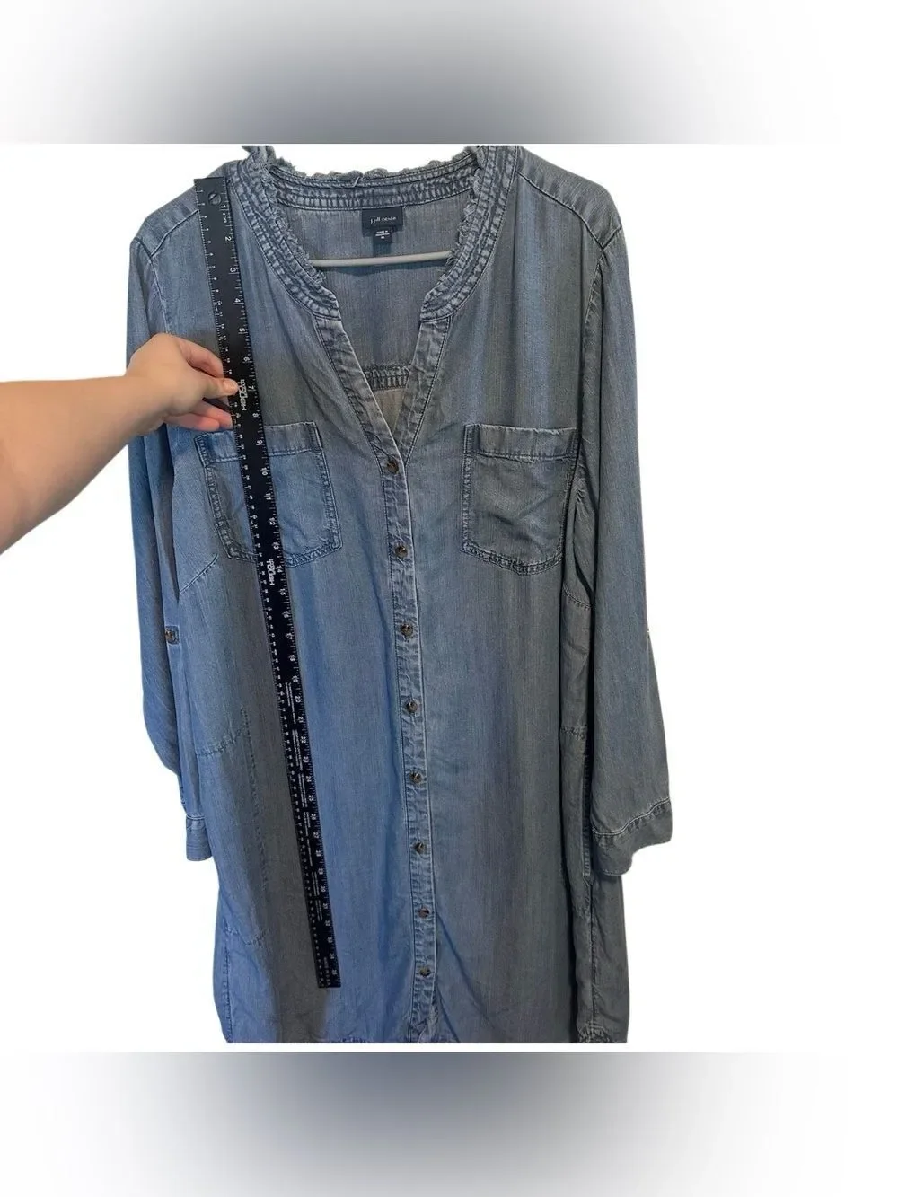 J.Jill Denim Lyocell Button Front Shirt Dress XL Relaxed Chambray Tencel Midi